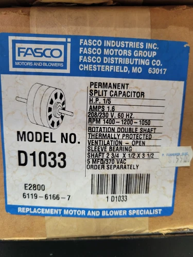 Fasco D1033 Motor 1/5 HP 208/230V 60Hz 1400-1200-1050 RPM 