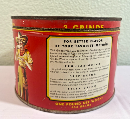 VINTAGE ca. 1930's Golden West Coffee Tin - 1 Pound Variety - EMPTY - NICE! - Picture 2 of 7