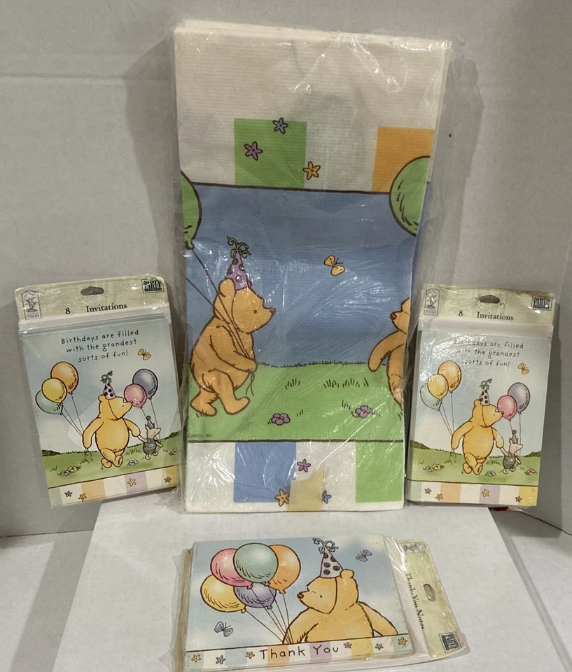 VTG Classic Winnie The Pooh Birthday Invitations Tablecloth Thank You Cards READ - Image 2 of 4