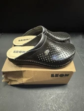 LEON Unisex Anatomic Shoe Black Clogs Genuine Leather Medical Anti-Slip Size 38