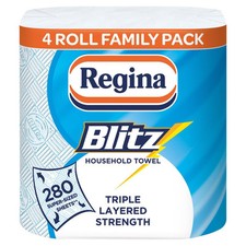 4 Pack Regina Blitz 3 Ply 280 Sheet Kitchen Paper Towel Rolls Household XL Jumbo