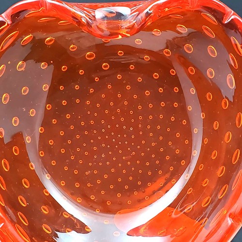 Vtg Venetian Art Glass Heart Bowl Candy Dish Bullicante Orange Controlled Bubble - Picture 2 of 19