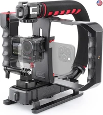 Zeadio Camera Handheld Stabilizer with Smartphone Video Cage Rig, Triple