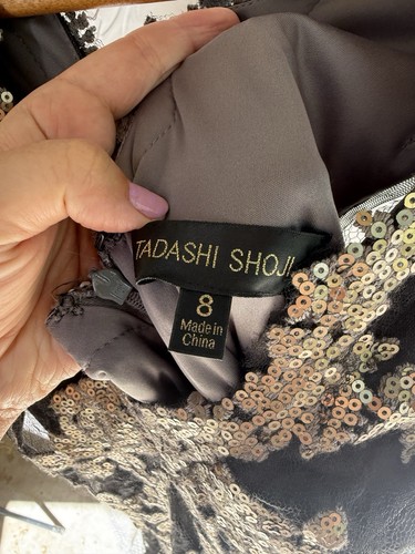 Tadashi Shoji Sequin Paillette Embroidered Lace Smoked Pearl Dress 8 - Picture 9 of 14