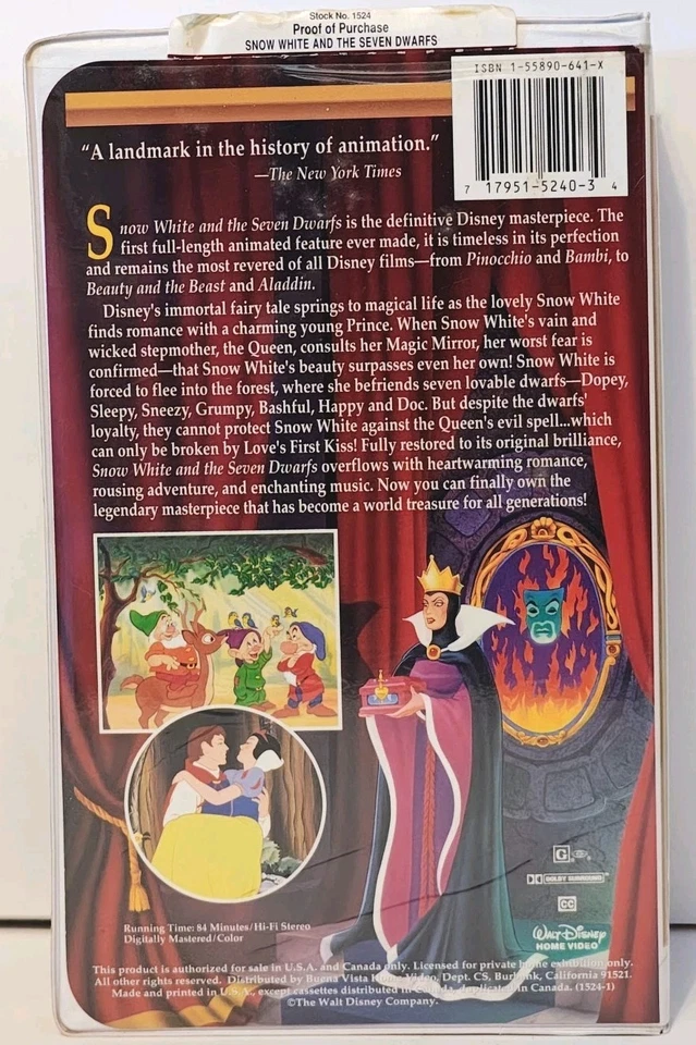 Snow White and the Seven Dwarfs - Walt Disney VHS 1994 - Masterpiece Collection - Image 2 of 4