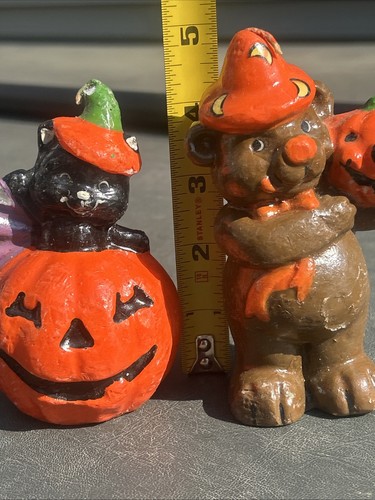 2 Vintage Gurley Halloween Kerzen schwarze Katze innen Kürbis / Bär mit Kürbis - Bild 16 von 16