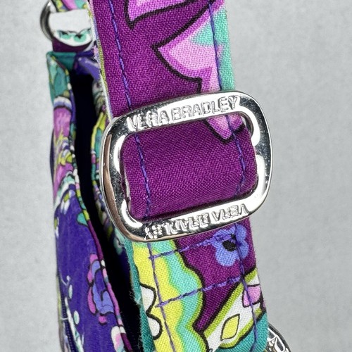 Vera Bradley Purple Green Blue Paisley Shoulder Bag Zipper Pockets Silver - Picture 7 of 16