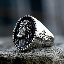 Men's Stainless Steel Jesus Christ Ring Religious Christian Cross Jewelry