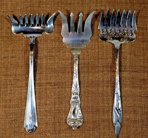 Three American Victorian Sterling Sardine Forks c1910 (SSMC, Manchester & Towle)