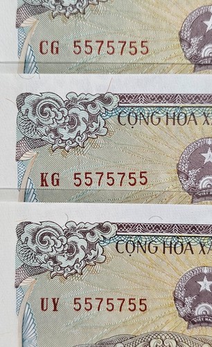 Viet Nam 1988 / 1,000 Dong 2digit Radar Serial number triplets 5575755 Gem UNC - Picture 3 of 3