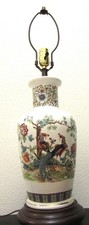 Vintage Chinese Porcelain Vase Lamp Phoenix Birds & Floral design 14" tall vase