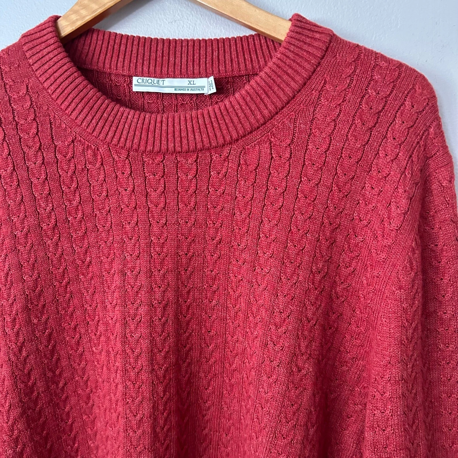 Criquet Sweater Mens XL Red Baby Alpaca Blend Cable Knit Crewneck Pullover Golf