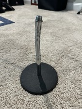 Gooseneck Metal Tabletop Microphone Stand Black Silver with Round Base