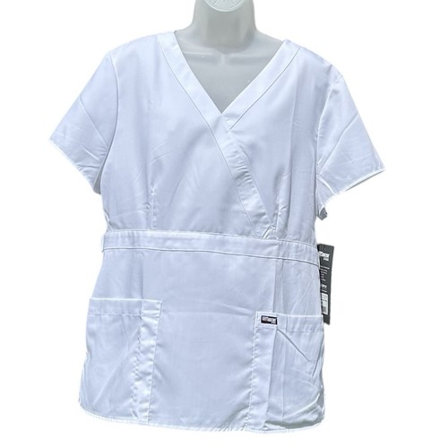 GREY'S ANATOMY Barco Womens Sz XL White 3 Pocket Mock Wrap Style 4153 Scrub Top - Picture 3 of 8