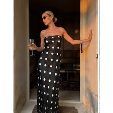Reformation Oren silk strapless maxi dress in polka dot XS - no scarf