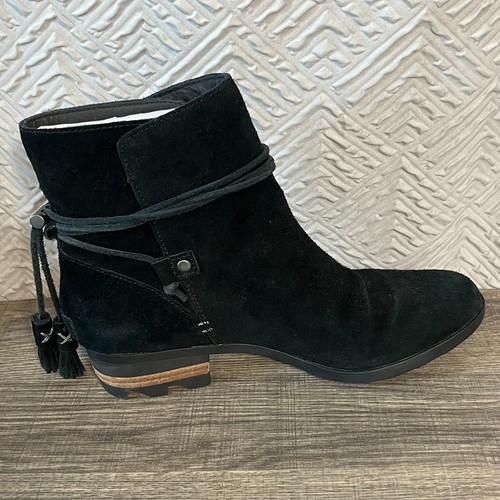 Sorel Farah Suede Leather Ankle Boots in Black Sz 9 Waterproof Tassels Boho Shoe - Picture 3 of 9