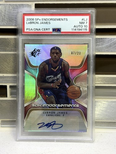 /23 Auto LeBron James 2008 SPx Endorsements #LJ PSA 7 AU 10 Cavs Autograph NBA