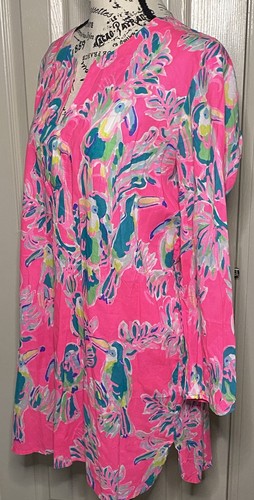 Lilly Pulitzer Oasis Tunic Cover Up Dragonfruit Toucan Pink Beach Medium - Picture 2 of 6