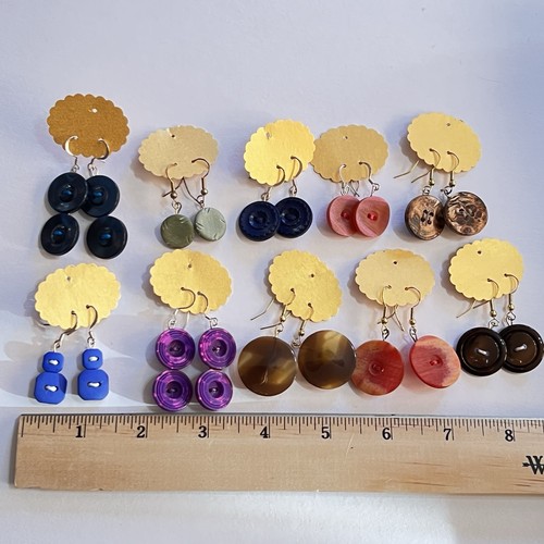 10 Pr Dangle Drop Button Earrings Handmade Fashion Costume Jewelry Multicolor - Picture 12 of 14
