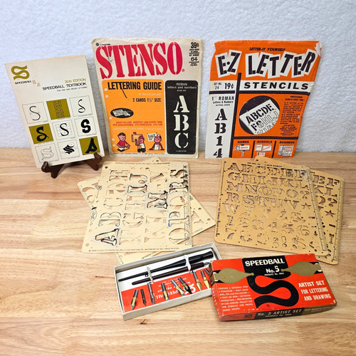 Vintage Speedball No 5, Speedball 20th Edition Textbook, Stenso, E-Z Letter