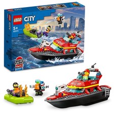 LEGO City 60373 Feuerwehrboot, Boot-Spielzeug das im Wasser schwimmt