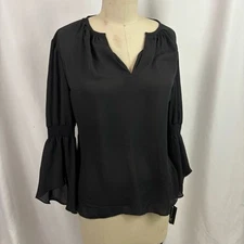 INC International Concepts Black Ruffled Bell Sleeve Blouse