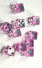 30 X Dice, Clear Pink With Teal Dots And Claw Logo, emperors children style.