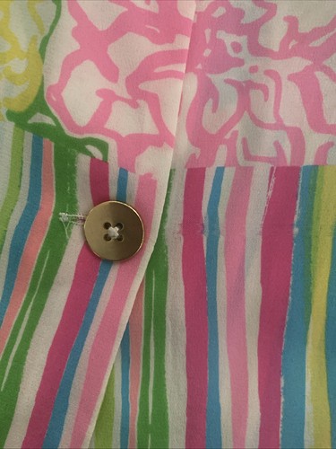 Lilly Pulitzer XS Iona Shell ärmelloses Tanktop 100% Seide gold Knopfleiste hinten - Bild 17 von 17