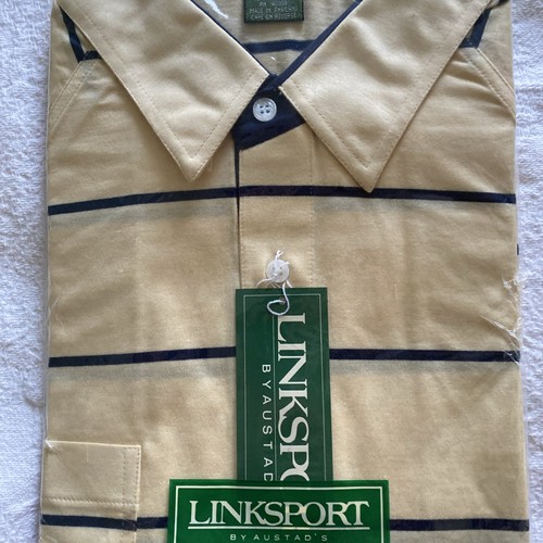 NUEVO CON ETIQUETAS Polo de Golf LINKSPORT Vintage Años 90 Amarillo Azul Marino Rayas Bolsillo Talla XXL - Imagen 4 de 6
