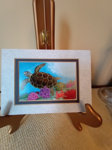” Myrtle The Sea Turtle"By N. Robert Wagstaff Laser Art Matted ‘99 Signed - Picture 1 of 8