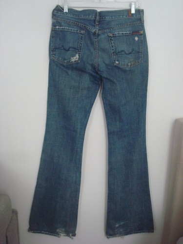 7 FOR ALL MEN KIND Women FLARE DISTRESSED JEANS SIZE 28 BLUE DENIM 100% Cotton - Picture 7 of 13