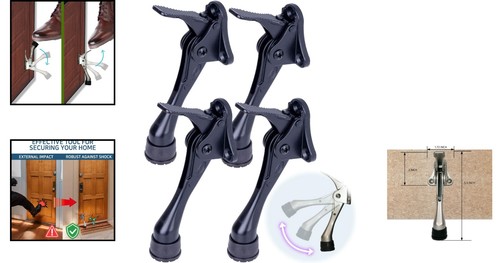 Heavy Duty Door Holder with Easy Foot Operation, 4 Pack 4'' - Black Rubber Tips - Picture 2 of 11
