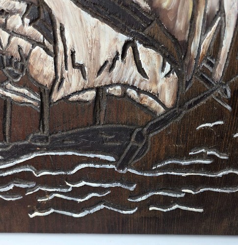 Vtg 1977 Handcrafted Wood Carving Painted Nautical Sailing Ship Tall Ship 17x11 - Picture 6 of 16