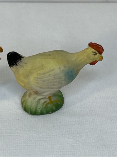 Vintage Japan Bisque Rooster & Hen Miniature Figurines Colorful Hand Painted 2" - Picture 4 of 12