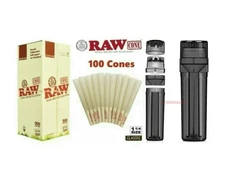 RAW organic 1 1/4 size pre rolled cone +new design portable 3in1 grinder