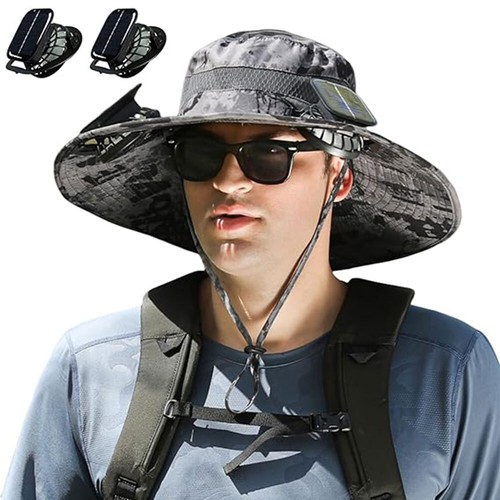 Wide Brim Solar Fan Outdoor Fishing Hat Sunscreen Sun Hat with Tow Fan 2025 Hot - Picture 13 of 18