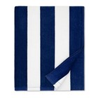 Oversized Beach Towel 35 x 70 Inch Blue Grey Striped Cotton Velour