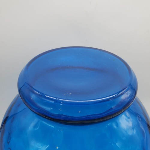 12"H Empoli Diamond Optic Hand Blown Glass Vase Italy Italian Peacock Blue - Picture 2 of 7