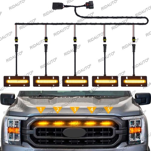 Plug And Play Amber LED Lights 5 PCS Fit For FORD F150 2021-2023 XL XLT Grille - Picture 5 of 10