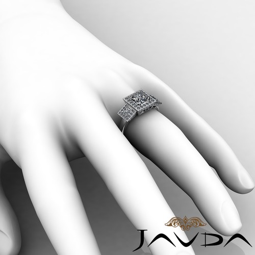 Anillo de compromiso de diamantes talla princesa doble punta halo de 3 piedras GIA F VS2 3,15 quilates - Imagen 6 de 6