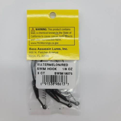 Bass Assassin 1/8oz Swim Hook Size 5/0 Watermelon/ Red 3cnt Swim18075 !!Redfish! - Picture 7 of 8