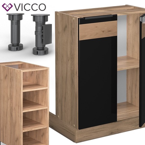 Kücheninsel Küchenblock Einbauküche Fame-Line Eiche Schwarz 90 cm modern Vicco - Bild 5 von 7