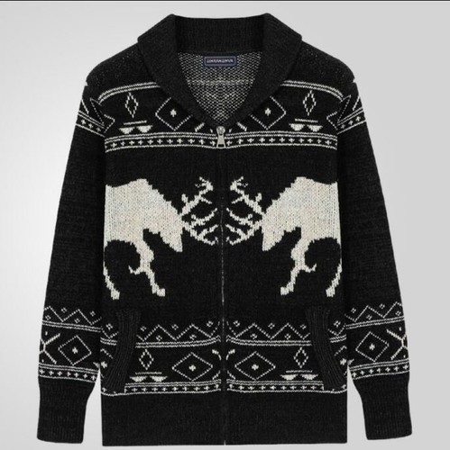 Cardigan maglione donna chic stand colletto jacquard cervo cerniera maglia giacca - Foto 6 di 6