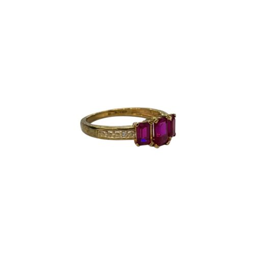 9ct 9k Yellow Gold Created Red Ruby And Diamond Ladies Ring Size O1/2. New - Picture 2 of 8
