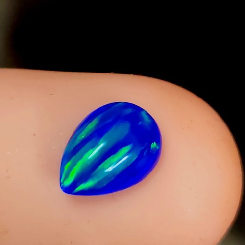 Blue Opal Pear Cabochon Multi Color Flash 3D Gemstone Loose Lab 10x7 mm h768
