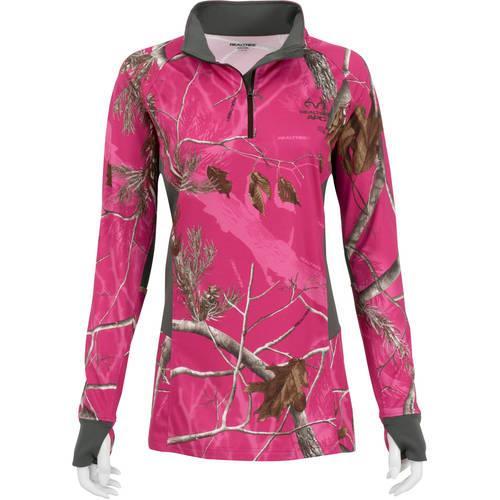 Women's 1/4 Zip Performance Long Sleeve Shirt Camo Mossy Oak RT Hot Pink - Picture 1 of 1