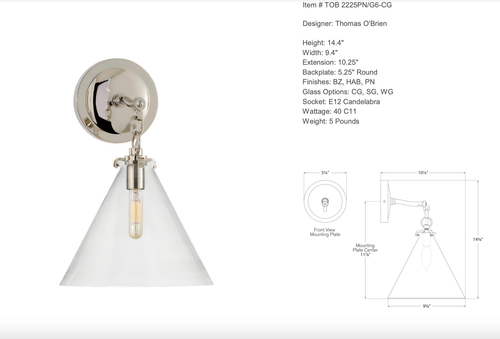 Visual Comfort TOB 2225PN/G6-CG Katie 15" Pendant Light by Thomas O'Brien - Picture 5 of 19