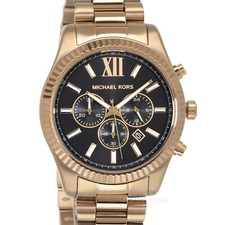 Michael Kors Lexington Mens Watch, Black Dial, Antique Gold Stainless Steel Band