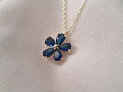 Simulated Sapphire Women Beauty Pendant 14K Yellow Gold Plated Pear Cut Silver
