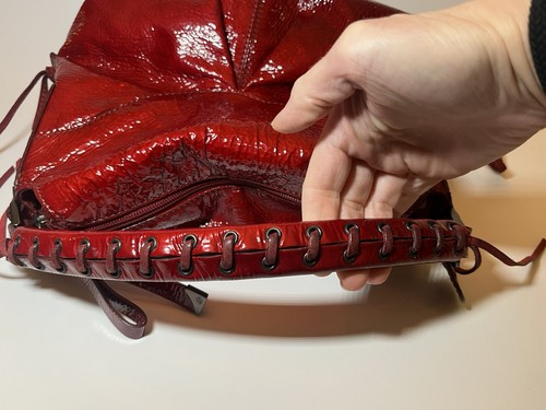 Francesco Biasia Candy Apple Red Patent Leather Hobo Shoulder Bag Purse Handbag - Picture 8 of 12